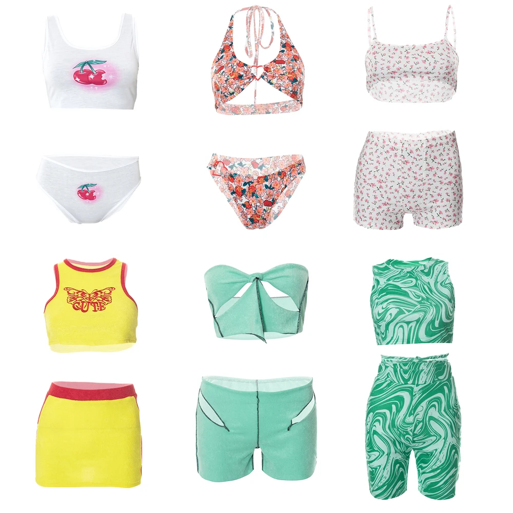 

Sexy Floral Print Shorts Two Piece Women Y2K Fashion Crop Camis Low Waisted Short Suit Summer Casual Fairy Streetwear Crop Top