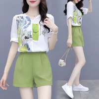 womens clothing summer 2 piece sets womens outfits short sleeve tops wide leg shorts set two piece suits women suit e18