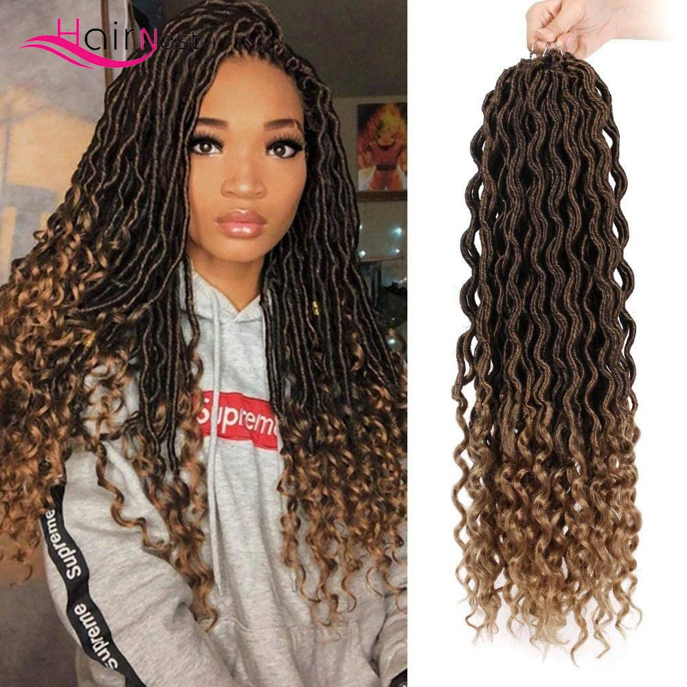 Hair Nest 18Inch Curly Faux Locs Crochet Hair Goddess Faux Locks Hair Naturel Crochet Soft Locs Crochet Braid For Black Women