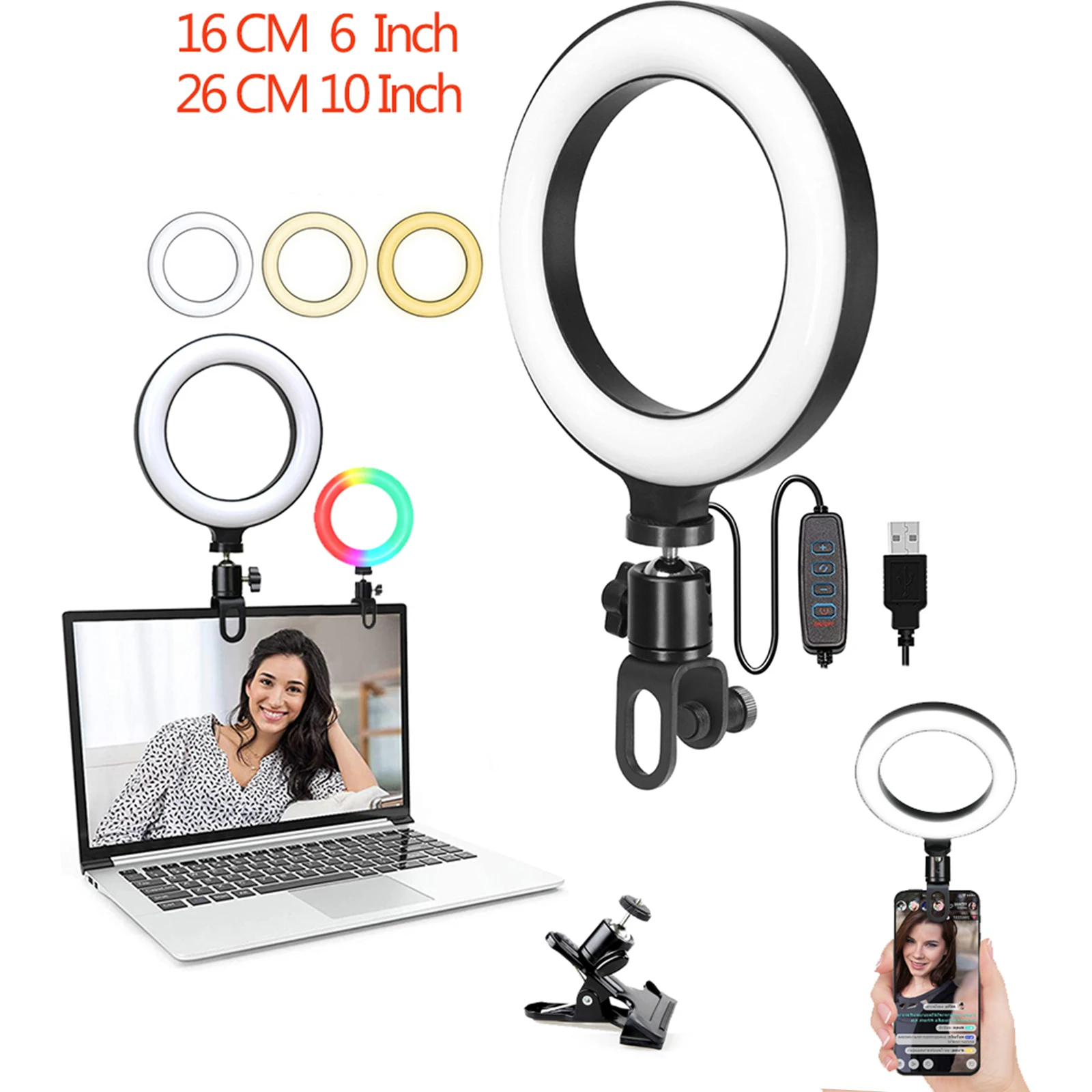 

Ring Light LED Lamp Lighting With Clip On Laptop Computer For Video Conference Zoom Webcam Chat Live Streaming Youtube