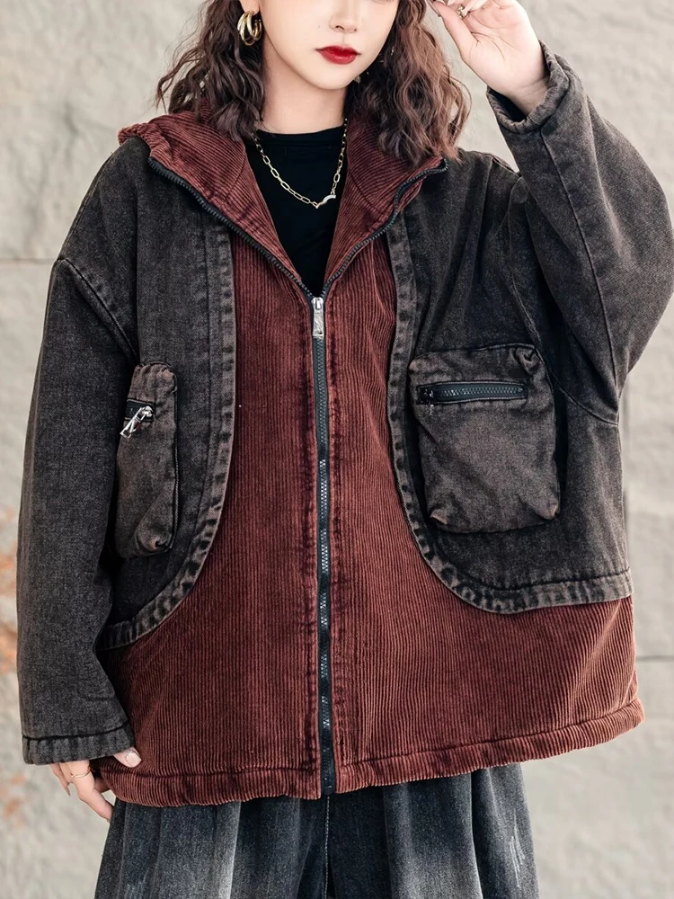 Max LuLu 2024 зимние парки женские модные вельветовые джинсовые стеганые куртки