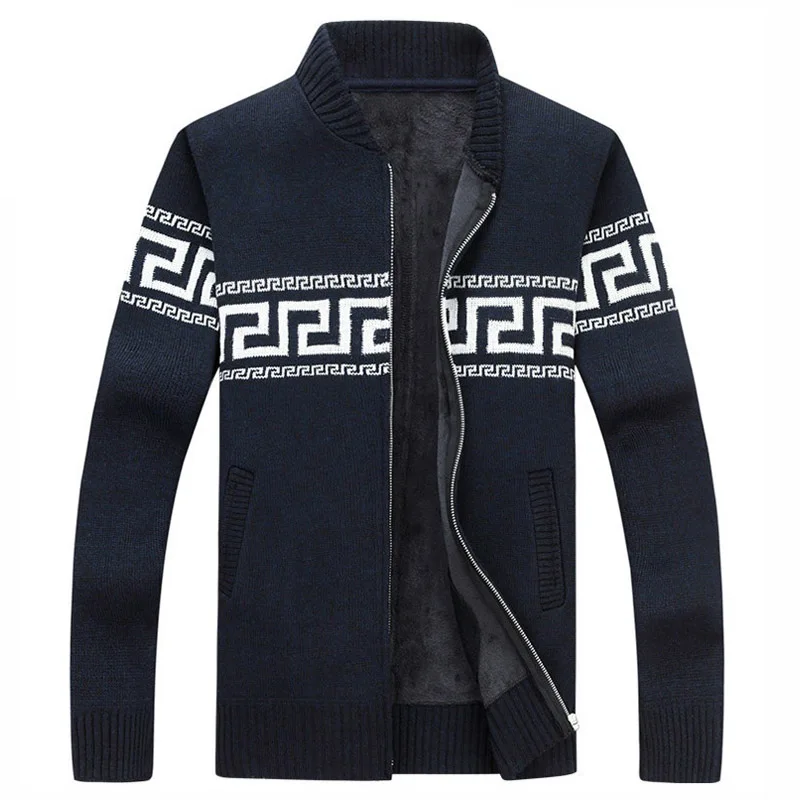 Winter Brand Fashion Turtleneck Sweater Men's Zipper Cardigans Long Sleeve Velvet Thickening Warm Sweaters Gray Men Coats
