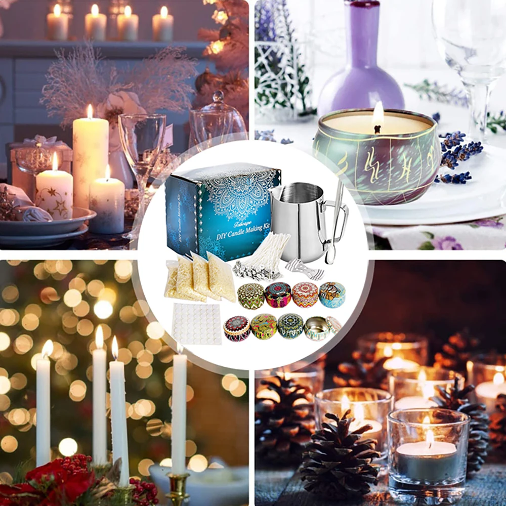 DIY Candle Making Kit With Cotton Core Holder Pouring Pot Wicks Sticker Craft Tools Soy Wax Set Supplies |