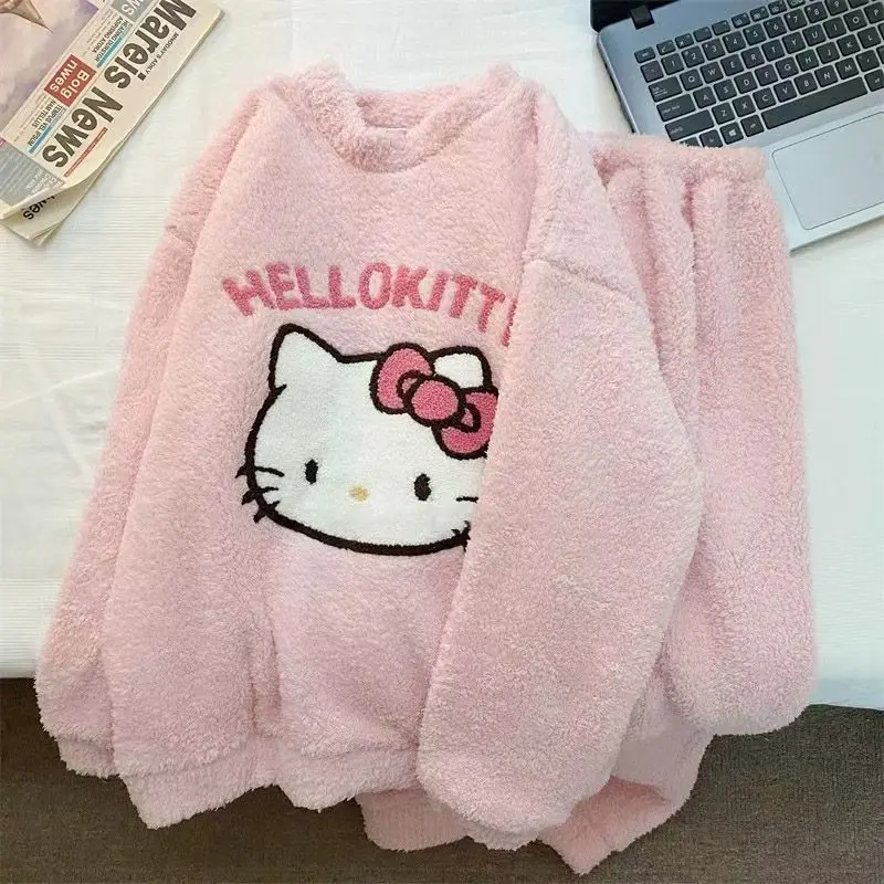 Зимний женский пижамный комплект с героями мультфильмов пижамы Hello Kitty милая