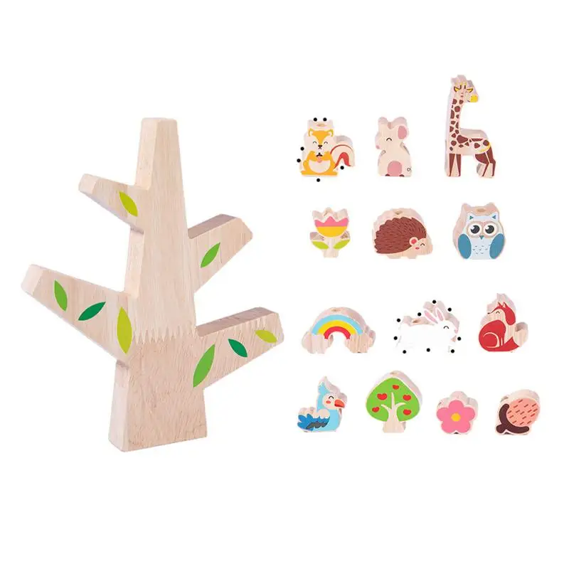 

Деревянная лесная гирлянда из блоков, игрушки для укладки, игра, музыка, баланс, строительный блок, Мультяшные животные, креативные штабелируемые игрушки
