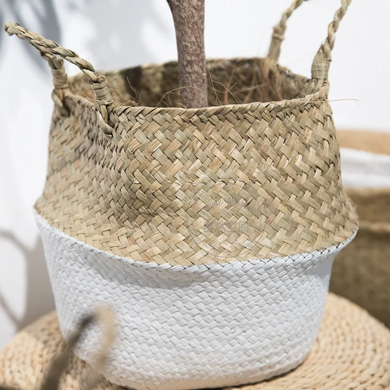 

Wind Ears Seagrass Basket Weaving Flower Pot Hand-made Straw Basket Receive Flowerpot Laundry Basket Basket