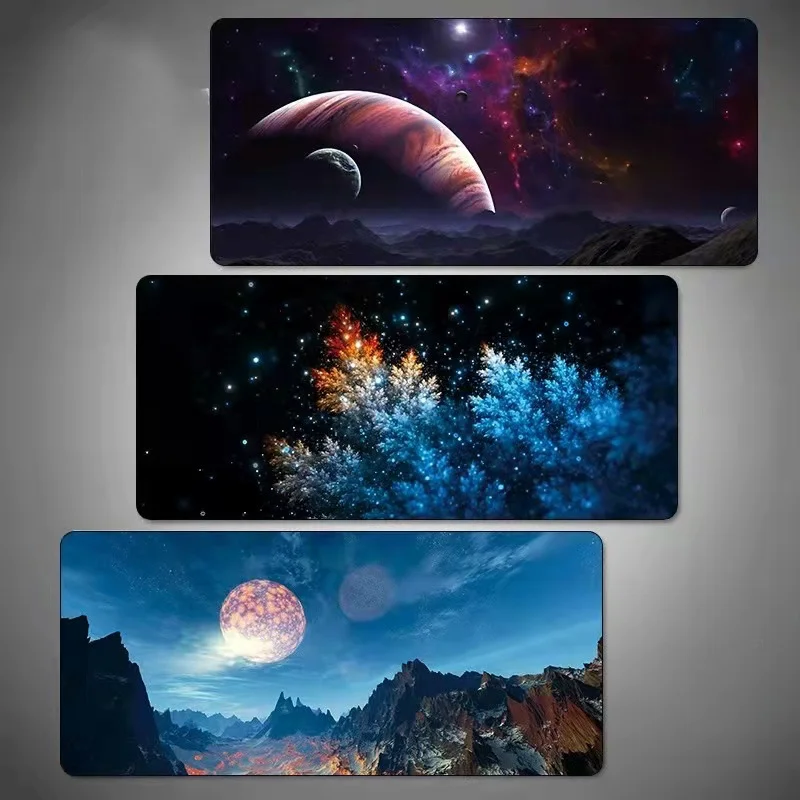 

600x300x3mm Moon Space Blue Large Mouse Pad Gaming Waterproof pad Anti-slip Natural Rubber Mat with Locking Edge