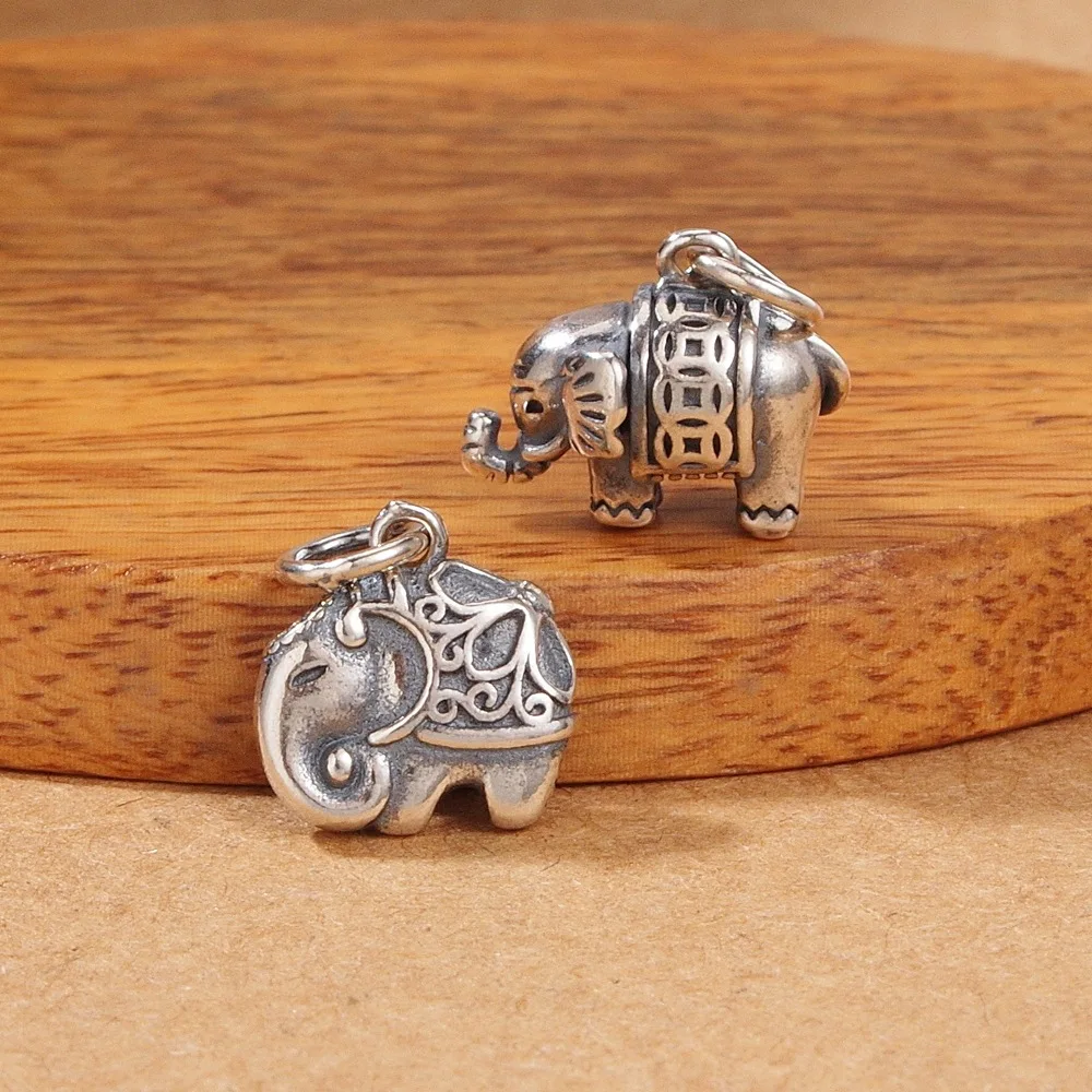 

S925 Стерлинговое Серебро, подвеска в виде слона, сделай сам, плетеный браслет ручной работы с монетами, слон тайская серебряная подвеска