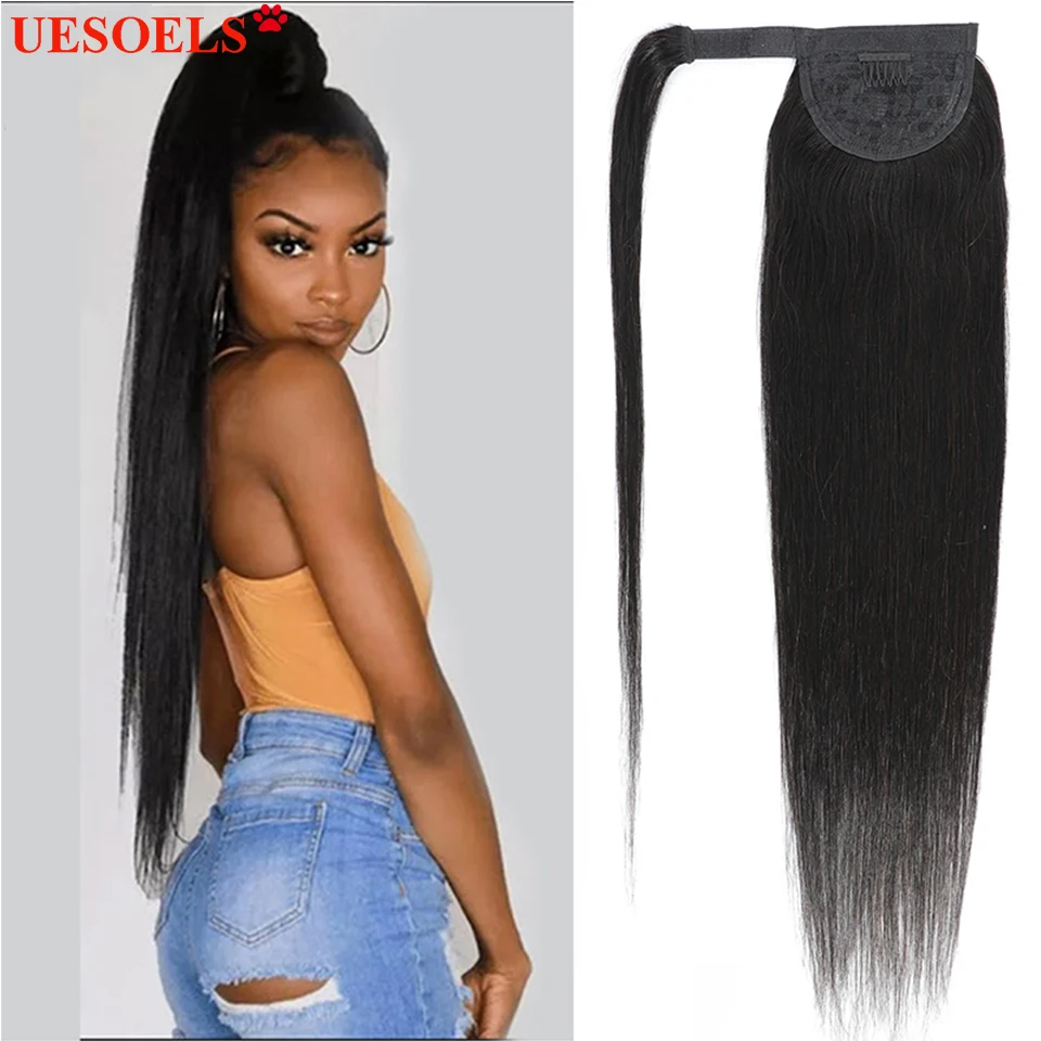 

Wrap Around Straight Ponytail Human Hair 100% Human Hair Ponytail Extensions Products Clip in Hair Extension In Uesoels Store