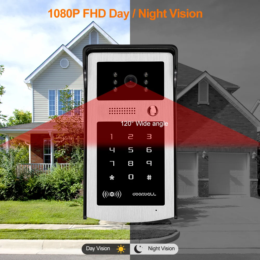 Система видеодомофона Tuya с Wi-Fi RFID-картой и 7-дюймовым сенсорным экраном 1080P HD -