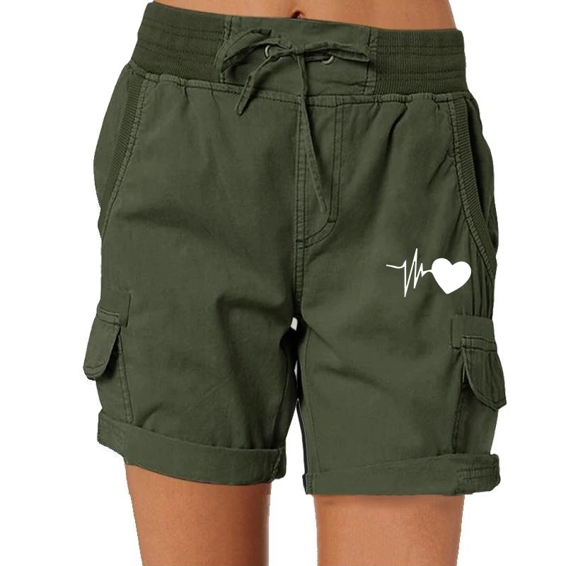 Fashion Women Casual Shorts Printed Summer Drawstring Elastic Waist Shorts with Pockets Beach Shorts Thin Plus Size Shorts