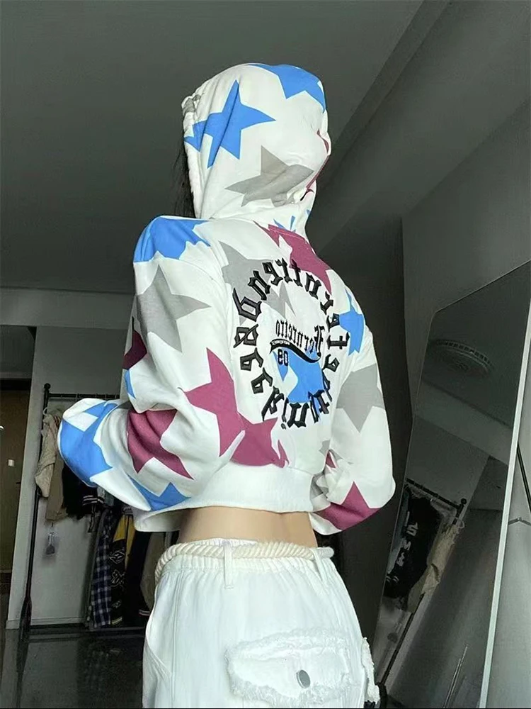 

Женские свитшоты, кардиганы на молнии с длинным рукавом, укороченная Толстовка Y2k, уличная одежда в эстетическом стиле, готика, кпоп, винтажн...