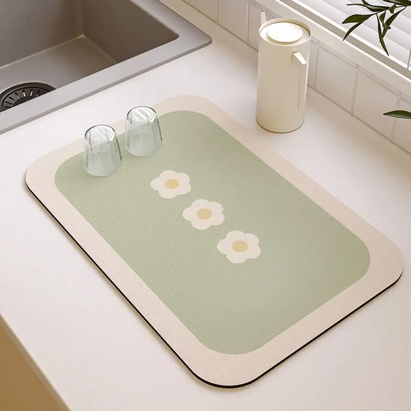 

New Absorbent Non-slip Kitchen Counter Mat Desktop Soft Diatomaceous Earth Brush Tooth Coaster Sink Bathroom Draining Mat