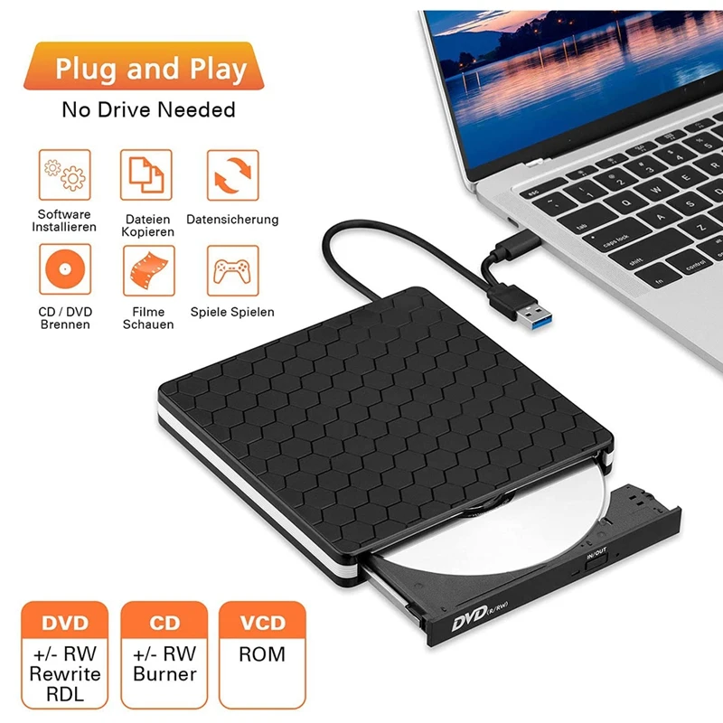 Внешний привод CD DVD с USB 3 0 Type-C портативный Plug & Play Superdrive для ноутбуков настольных