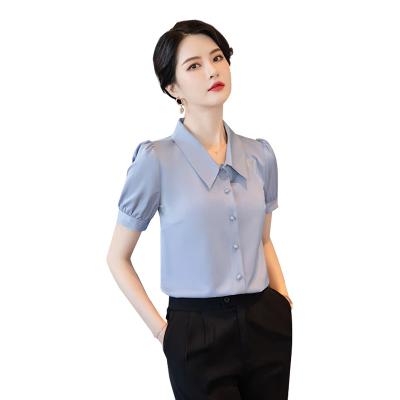 

Summer Fashion Women Blouses & Shirts Ladies 2 Piece Skirt and Top Sets Short Sleeve Office Work Uniform Style