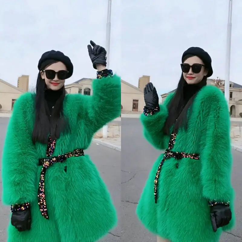 Winter Clothes Women 2022 Fashion Long Sleeve Female Double Face Wool Leather Coats Trend Faux Fur Mid-length Jacket Fashion