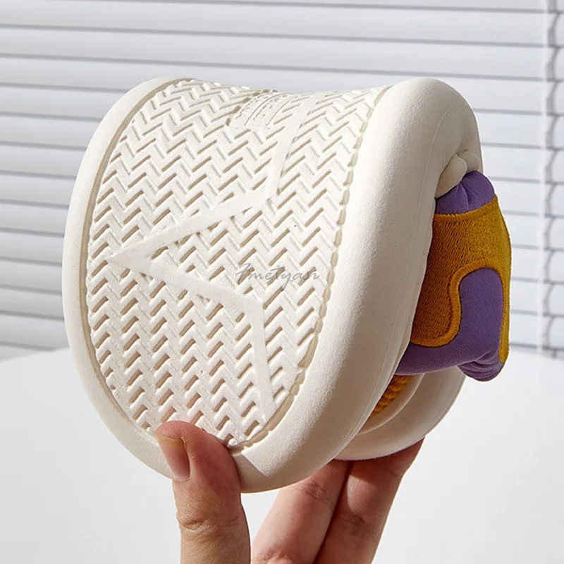 All Season Women Slippers for Home Embroidery Letters Mix-color Female House Slides Cotton Linen Indoor Slipper Woman Flat Shoes