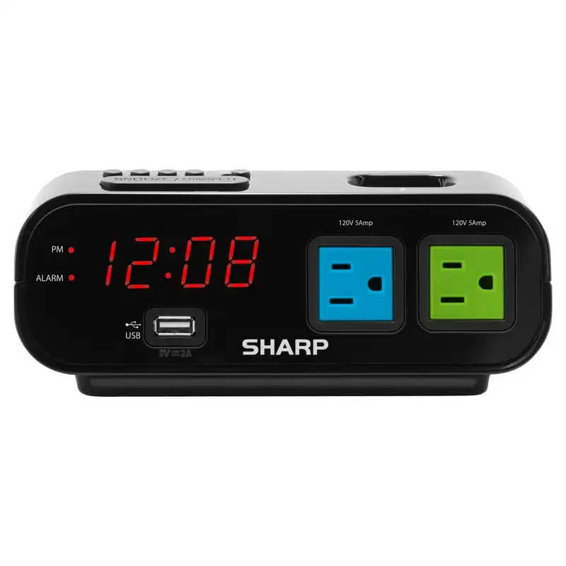 

3" Alarm Black Clock with Red LED Display and Outlet Features, SPC137