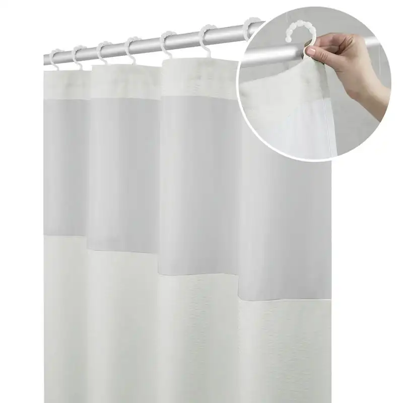 

Curtain Hendrix View Fabric Shower Curtain with Attached Roller Glide Hooks