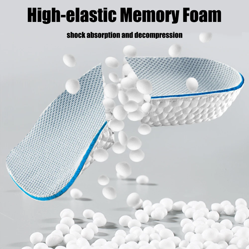 Memory Foam Orthopedic Sport Insoles for Flat Feet Arch Support Height Increase Insole for Men Women Sneakers Heel Lift Shoe Pad