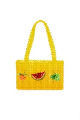 

NEW pearls bag beaded fruit box totes bag women evening party handbag 2018 summer bags luxury brand yellow Fashion