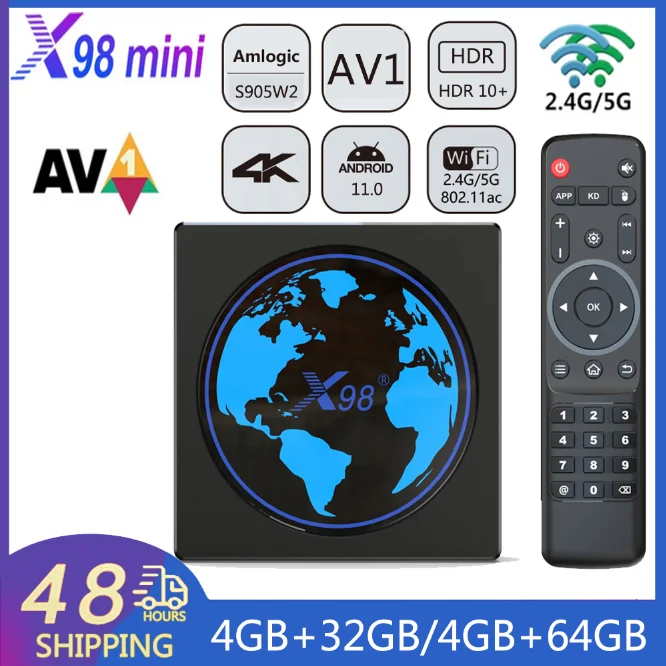 

X98 Mini TV Box Smart Android 11.0 2GB 4GB RAM 16GB 32GB 64GB S905W2 chip 2.4G&5G WiFi BT 4K HD Media Player X98Mini Set Top