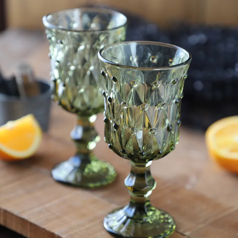 

Embossed Glass Cup Green Pearl Wine Glass Wedding Decoration Glass Wine Glass Milk Glass Fruit Wine Glass Bubble Glass