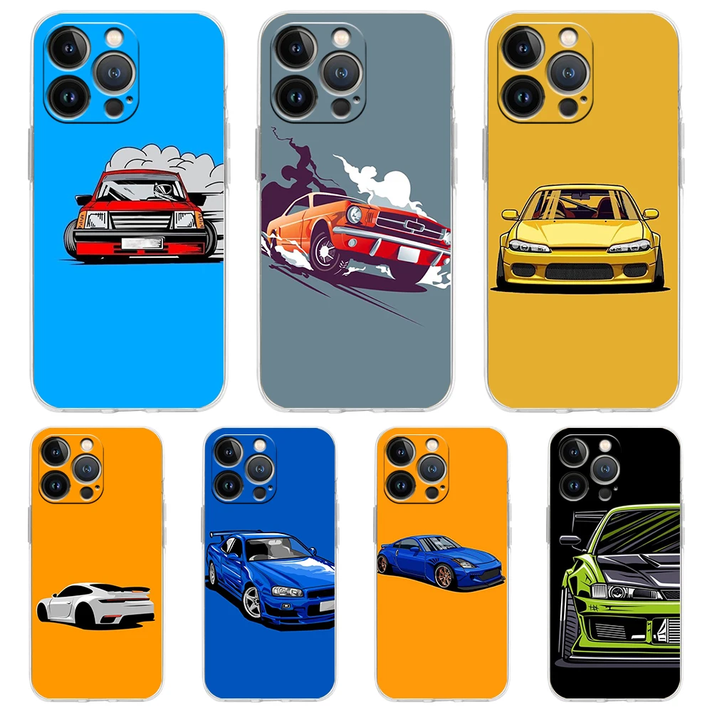 

apan Sports Car Transparent Silicone Phone Case For iPhone 14 13 12 11 Pro Max 8 7 Plus X XS Max XR SE 2020 Luxury Coque Shell