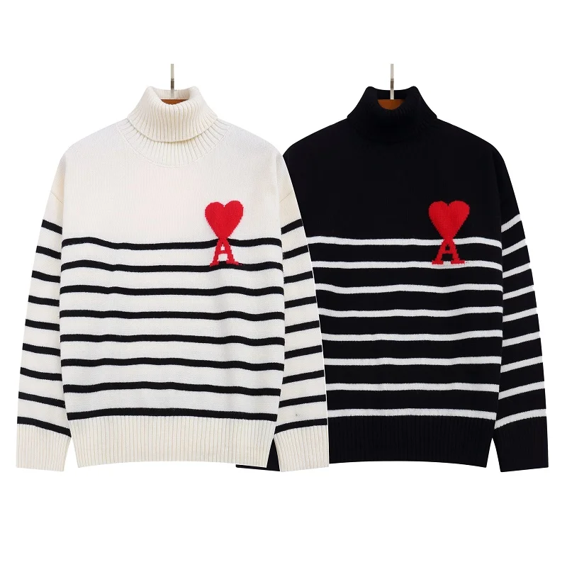 

2023 High Quality Autumn Winter Fashion Women's Sweater Striped Sweater Loose Turtleneck Pullover Men's And Women's Clothing