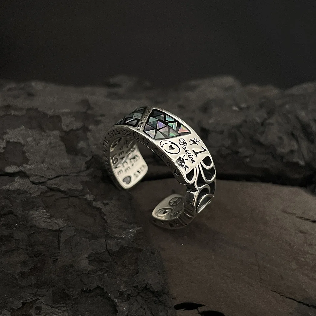 Retro Style Twist Graffiti Thai Silver Ladies Party Ring Jewelry For Women  Geometric Graffiti Totem Ring Female