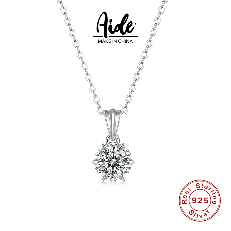 

Aide Snowflake Prong Set 1 Carat Moissanite Pendant Necklace Women's 925 Sterling Silver Jewelry Wedding Bridal Engagement Gift