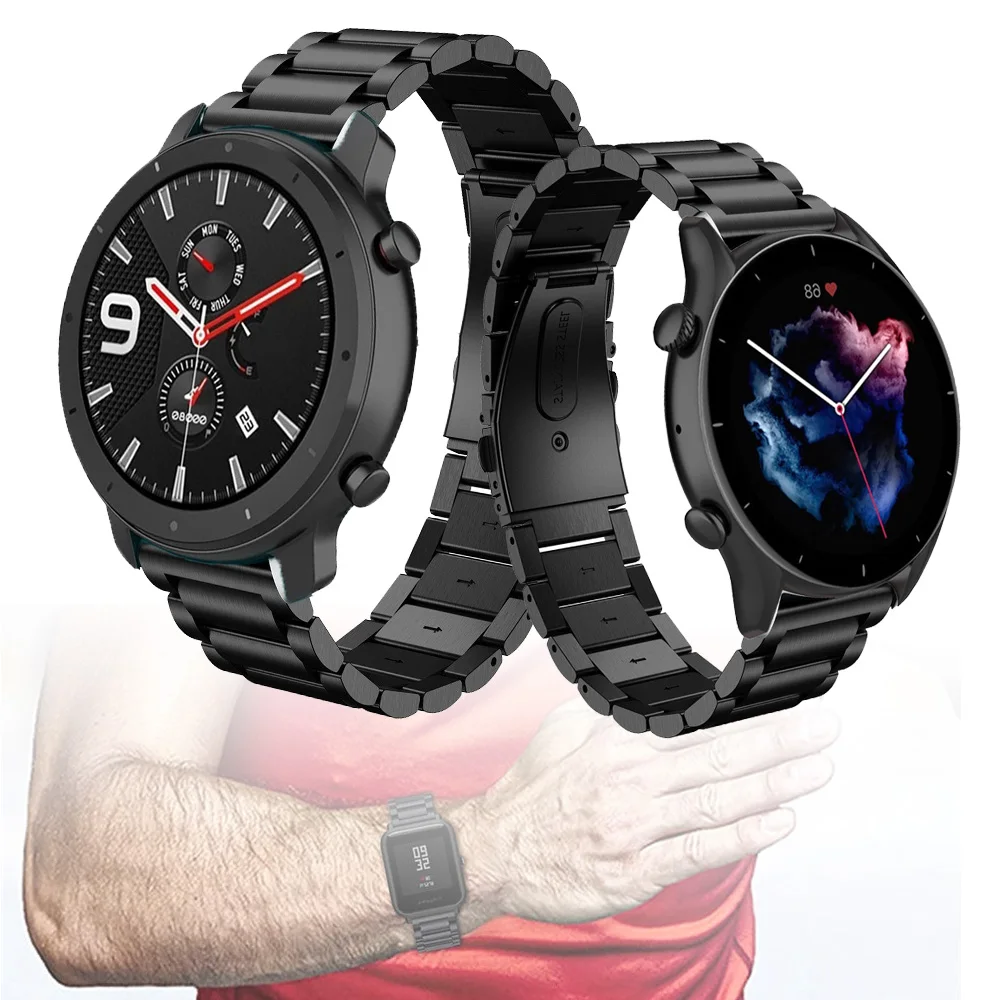 

Ремешок для Xiaomi Huami Amazfit GTR 2 3 Pro, титановый металлический браслет для наручных часов Amazfit GTR 47 мм/Haylou Solar LS05/Stratos 3 2S/color 2