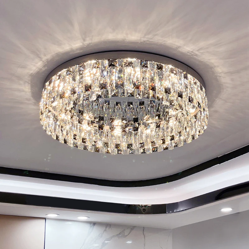 

Creative Crystal Ceiling Light For Living Room Bedroom Led Home Decoration Lighting Modern Design Round Smoky Gray Cristal Lamp