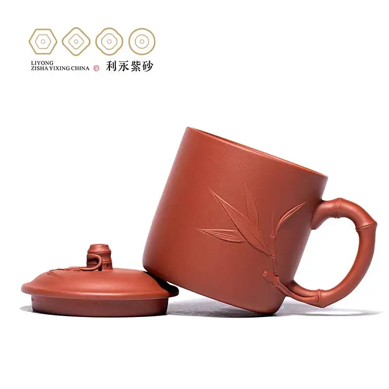 Фото Чашка из фиолетовой глины Liyong Yixing Centennial, полностью ручной работы, практичная для личного использования, большая вместимость, с крышкой, бамбук. №4