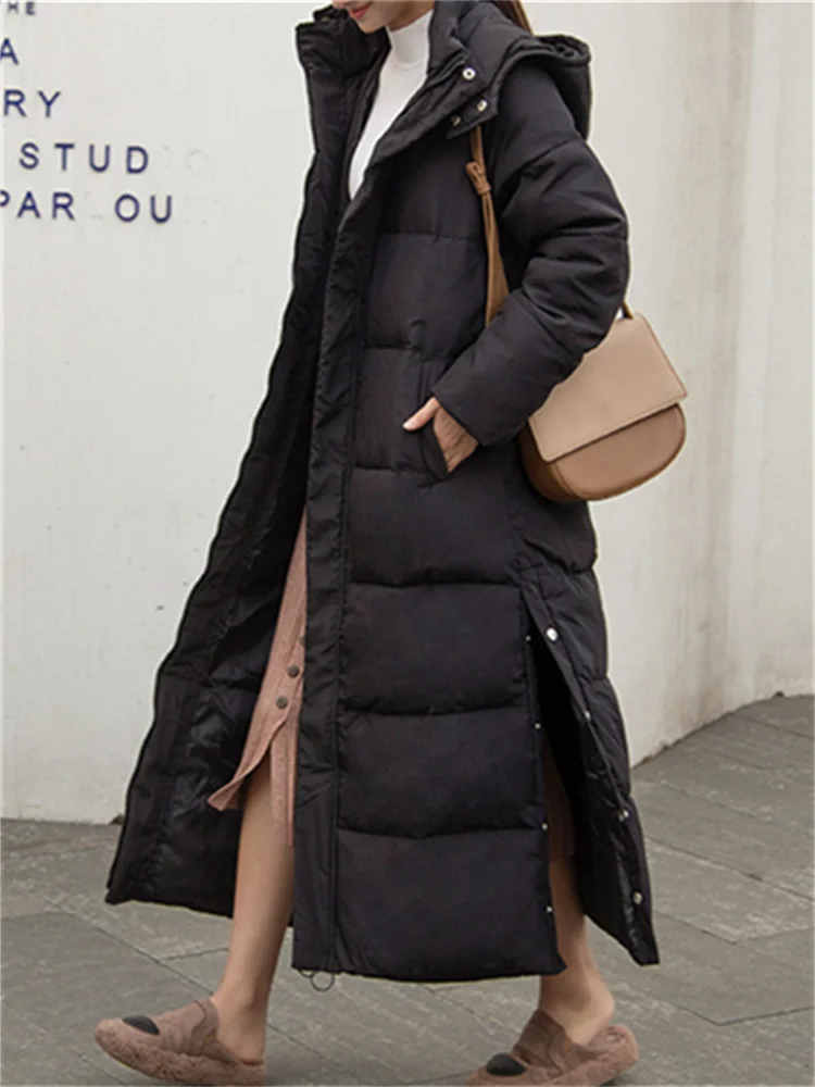 

Однотонные Длинные парки для женщин, Осень-зима 2023, новая корейская мода, куртка большого размера с капюшоном, повседневные плотные теплые пальто