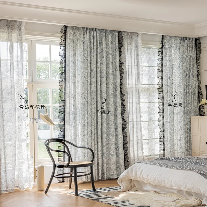 

Полузатемняющие хлопковые шторы с принтом для гостиной и спальни