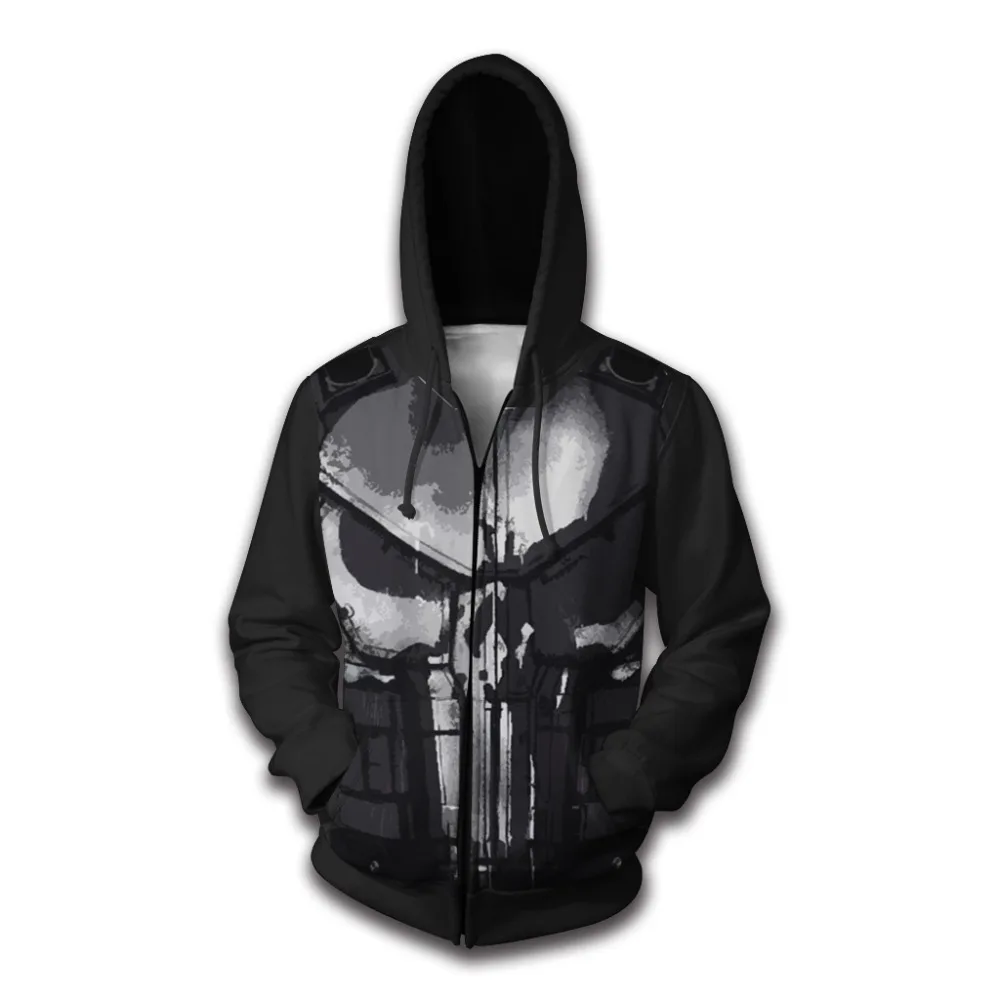 

Punisher Hoodies Cosplay Costumes Punisher 3D printed zip-up hoodies 2019 cartoon hoodie jacket men women sport Sweatshirts