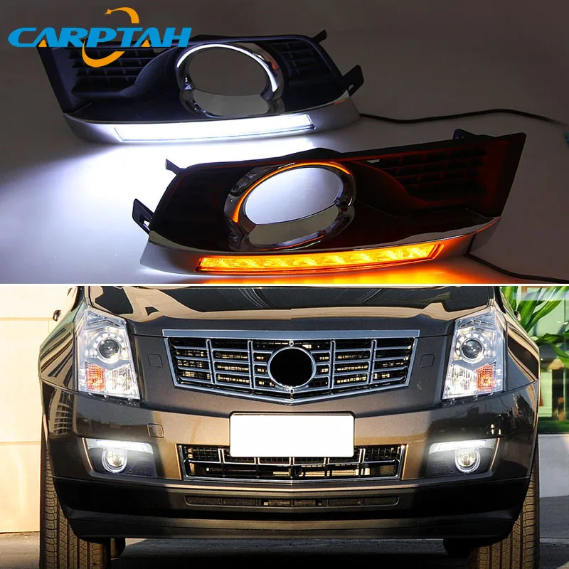 

Светодиодный дневные ходовые устройства для Cadillac SRX 2010-2015, водонепроницаемая желтая лампа 12 В с указателем поворота