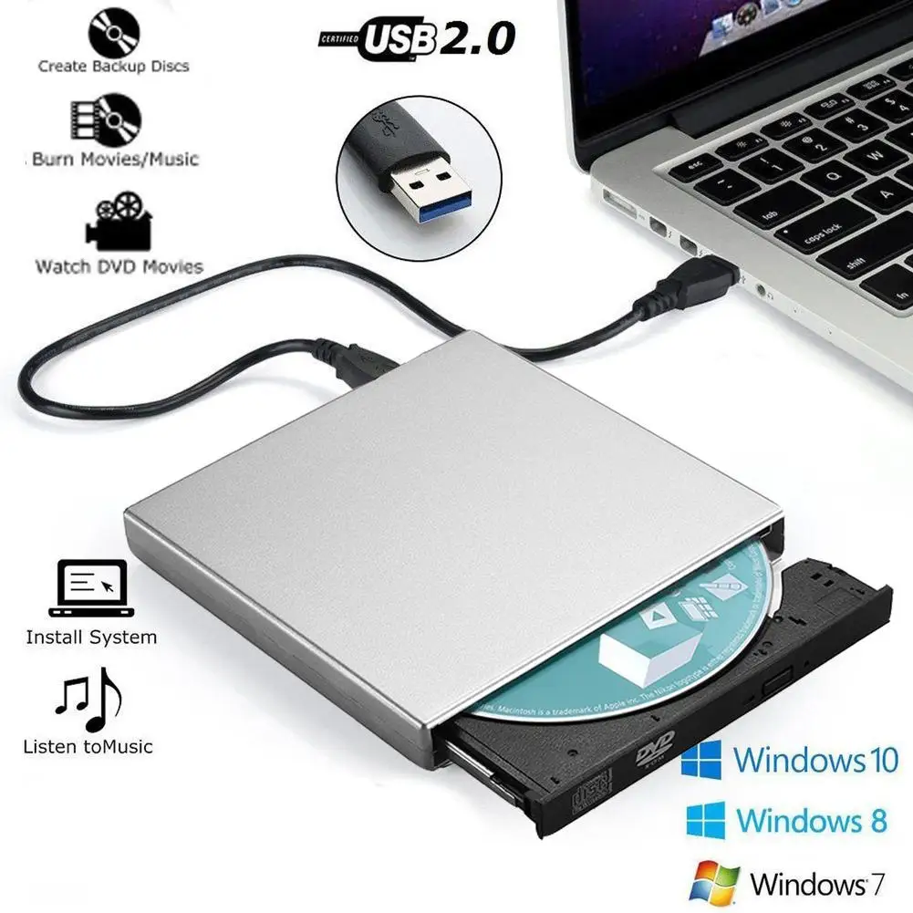 

Универсальный USB 2,0 Dvd-привод, внешний USB-привод, DVD/CD-рекордер, оптический привод для Macbook, ноутбука, ПК, windows