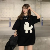 summer korean 2022 new loose medium length cute age reduced embroidered bottoms missing short sleeve t shirt top women