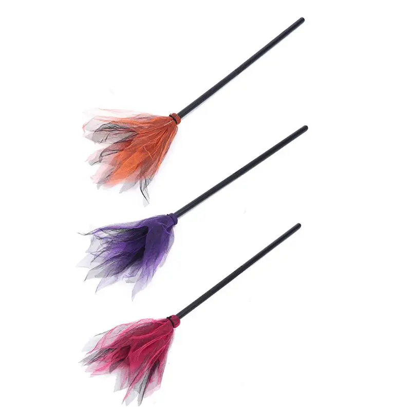 

Halloween Plastic Witch Flying Broom Mesh Tulle Detachable Handle Wizard Broomstick Masquerade Cosplay Costume Props Dress Up