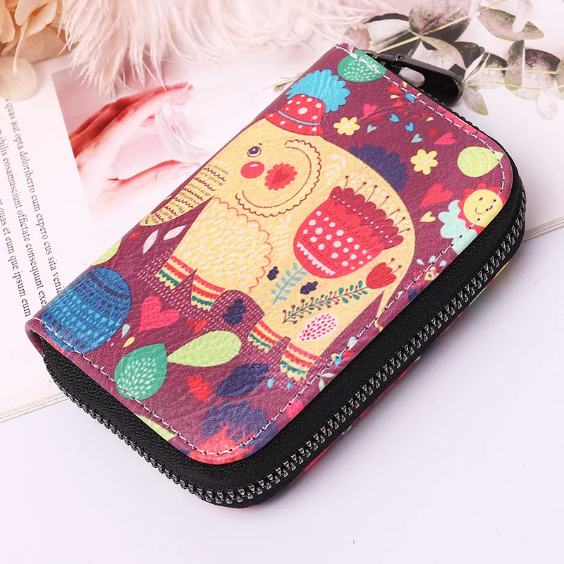 Certificate bag, credit card clip, zipper, zero wallet, cartoon, creative character, printed card bag, large capacity for women