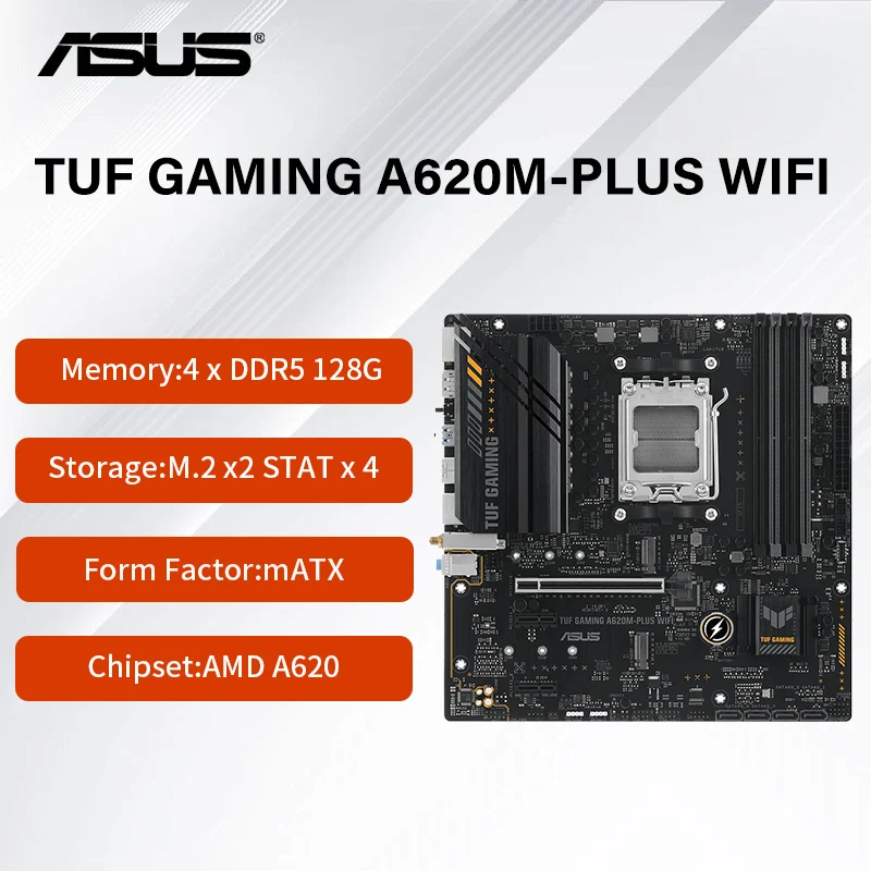 Новая игровая Материнская плата Asus TUF A620M-PLUS WIFI AM5, разъем AM5 AMD A620, материнская плата для настольного компьютера, поддержка процессора Ryzen 7000