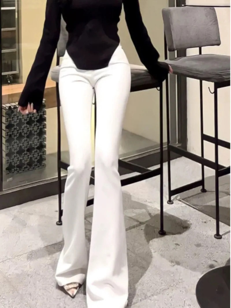 Летние корейские однотонные облегающие длинные брюки на молнии с высокой талией