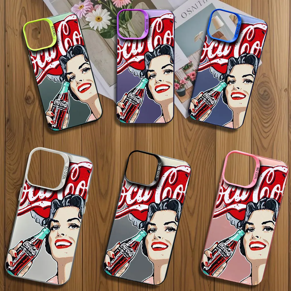 FashionC-Coca-C-Cola Phone Case for iPhone 12 11 13 IMD 14 15 16 Max Pro Plus Laser Cover