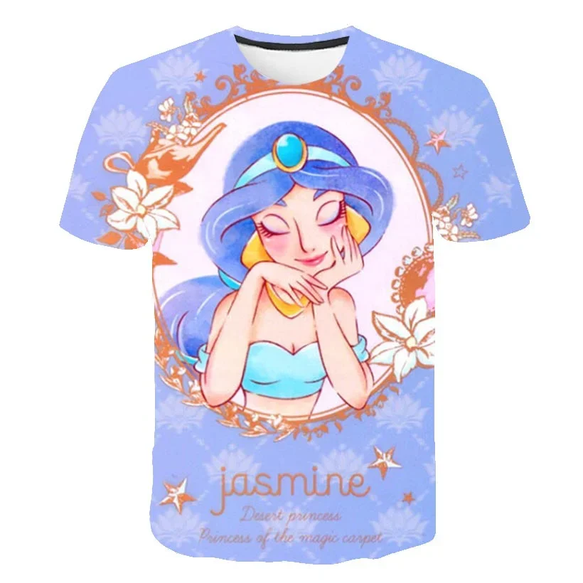 Детские летние футболки с коротким рукавом рисунком принцессы и жасмина