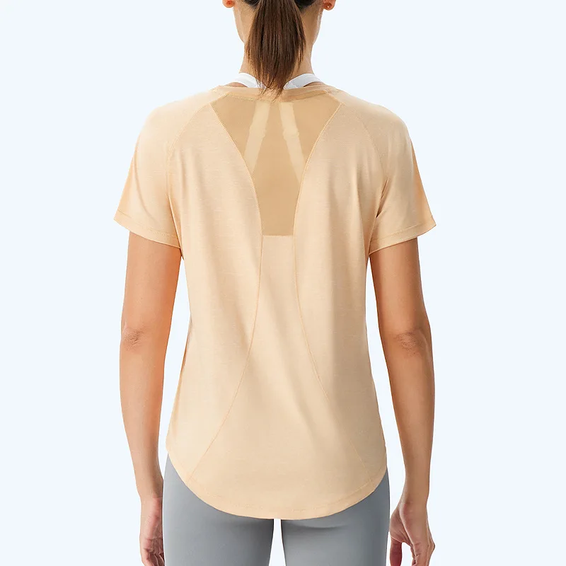 Luluwomen Sport Shirts Gym Mesh Top Breathable Quick Dry Loose Workout Short Sleeve T-shirts Fitness Solid Blouse Sportwear