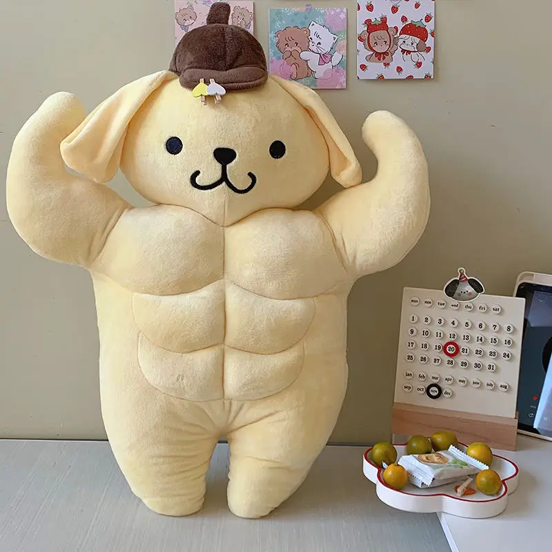 Sanrio Funny Chest Muscle Abdominal Muscle Pom Pom Purin Boyfriend Pillow Little Yellow Dog Doll Plush Doll Christmas Gift
