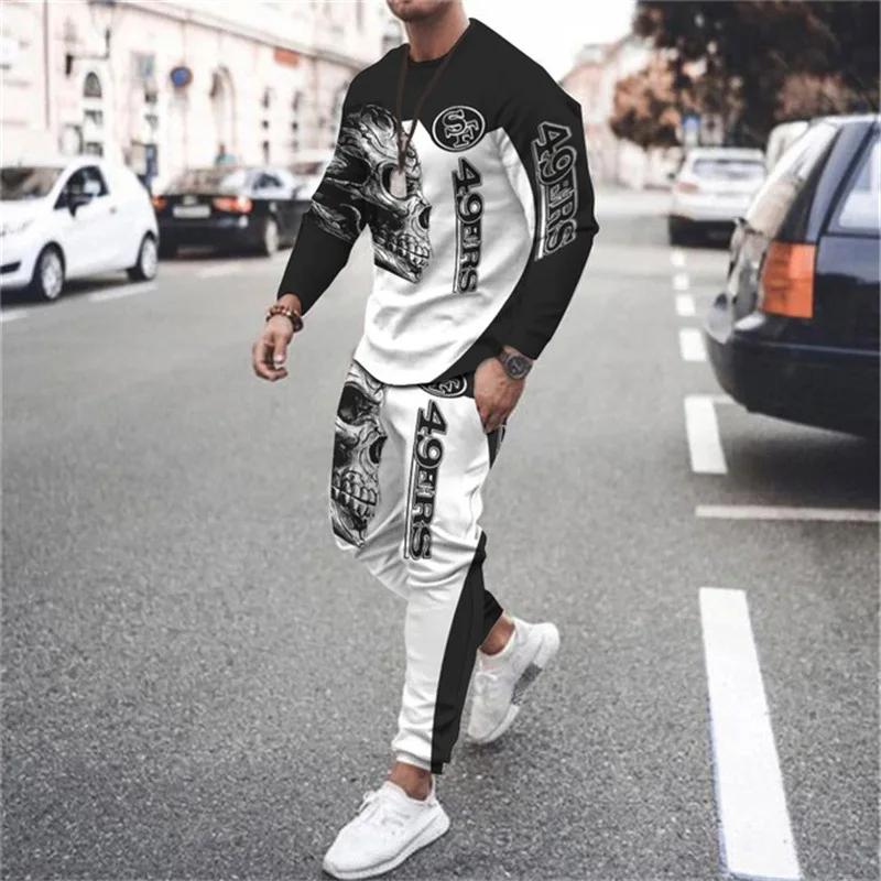 

Осень-зима 2022, крутой мужской комплект из двух предметов с 3D Цифровым принтом и круглым вырезом, повседневный Модный черный и белый спортивн...