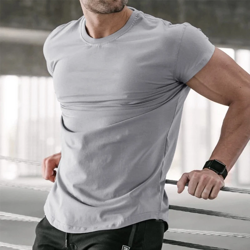 

Gyms Men Short sleeve CottonT-shirt CasualSlim t shirt Male Fitness Bodybuilding Workout Tee Tops Summer Male High Quality